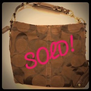 Coach Carly Signature Canvas Hobo Bag Dark Brown
